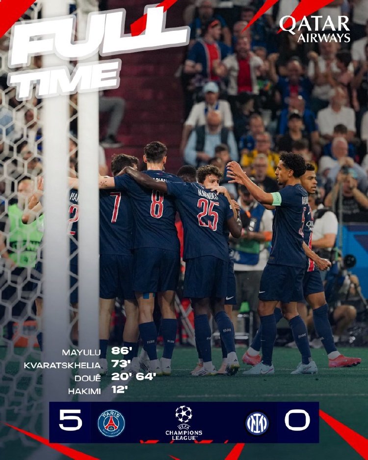 三冠王！欧冠巴黎圣日耳曼5-0横扫国米创历史最大分差-第3张图片-ZBLOG